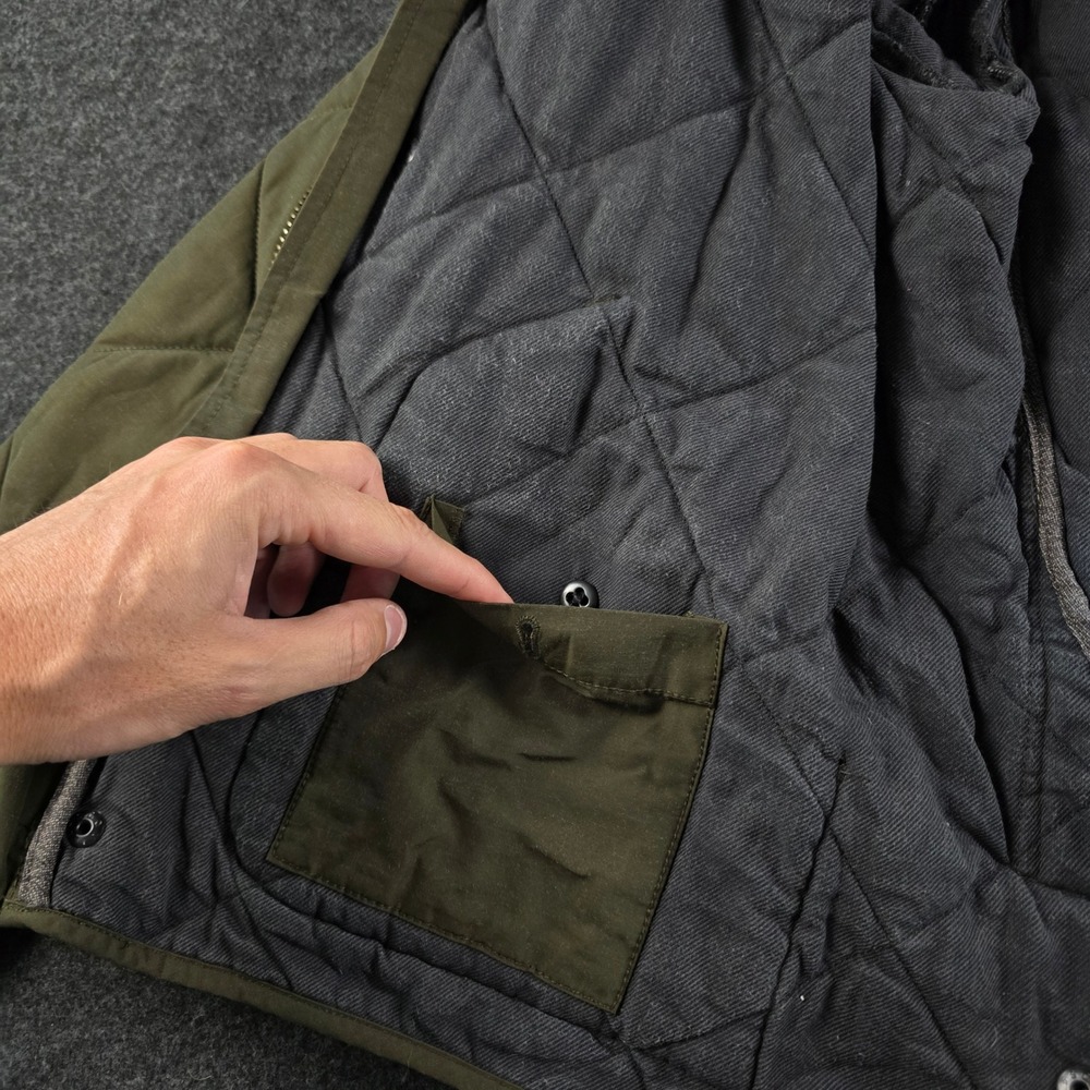 J Crew Sussex Jacket Green Quilted Puffer Military Surplus Coat Pockets Men's M - Picture 11 of 15